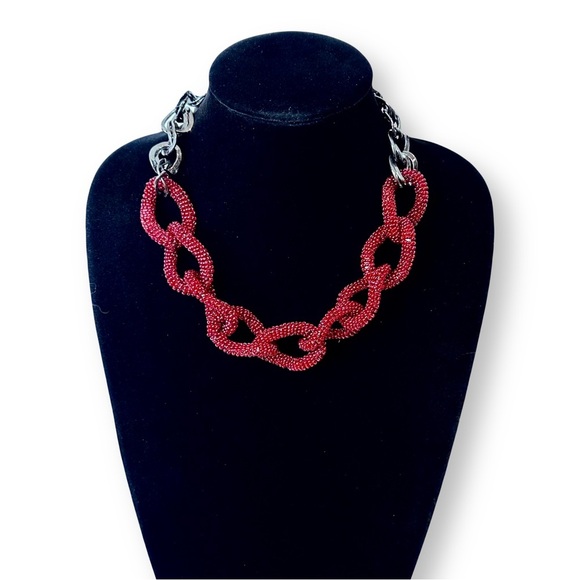 TALBOTS Maroon Beaded Large Link Statement Necklace NWOT - Picture 1 of 7
